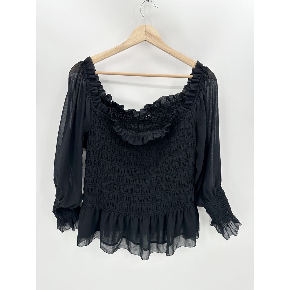 Torrid Top Women 3X Black Off The Shoulder Smocked Elastic Long Sleeve Blouse